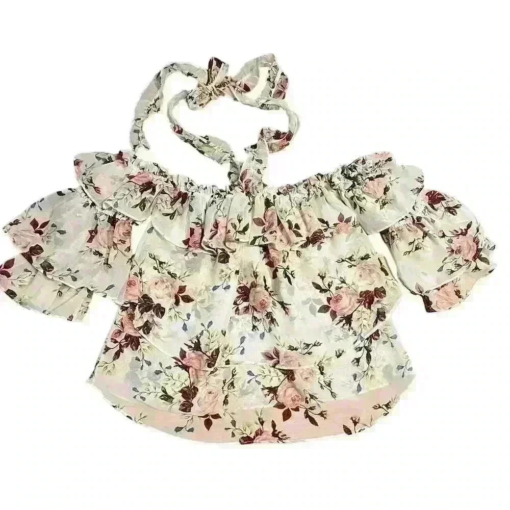 MISA Los Angeles Giselle Off The Shoulder Floral Top Tiered Ruffle Top Size XS - Picture 2 of 11